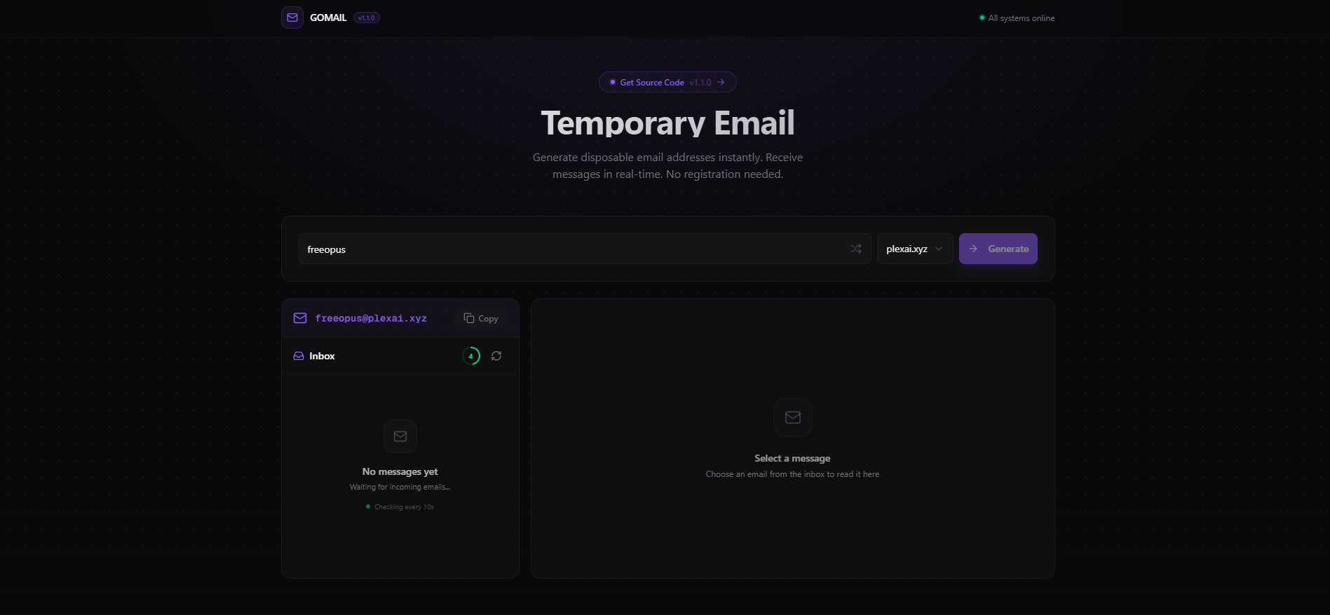 gopretstudio inbox used in the earlier disposable-email phase before the final cleanup to owned domains and more stable verification
