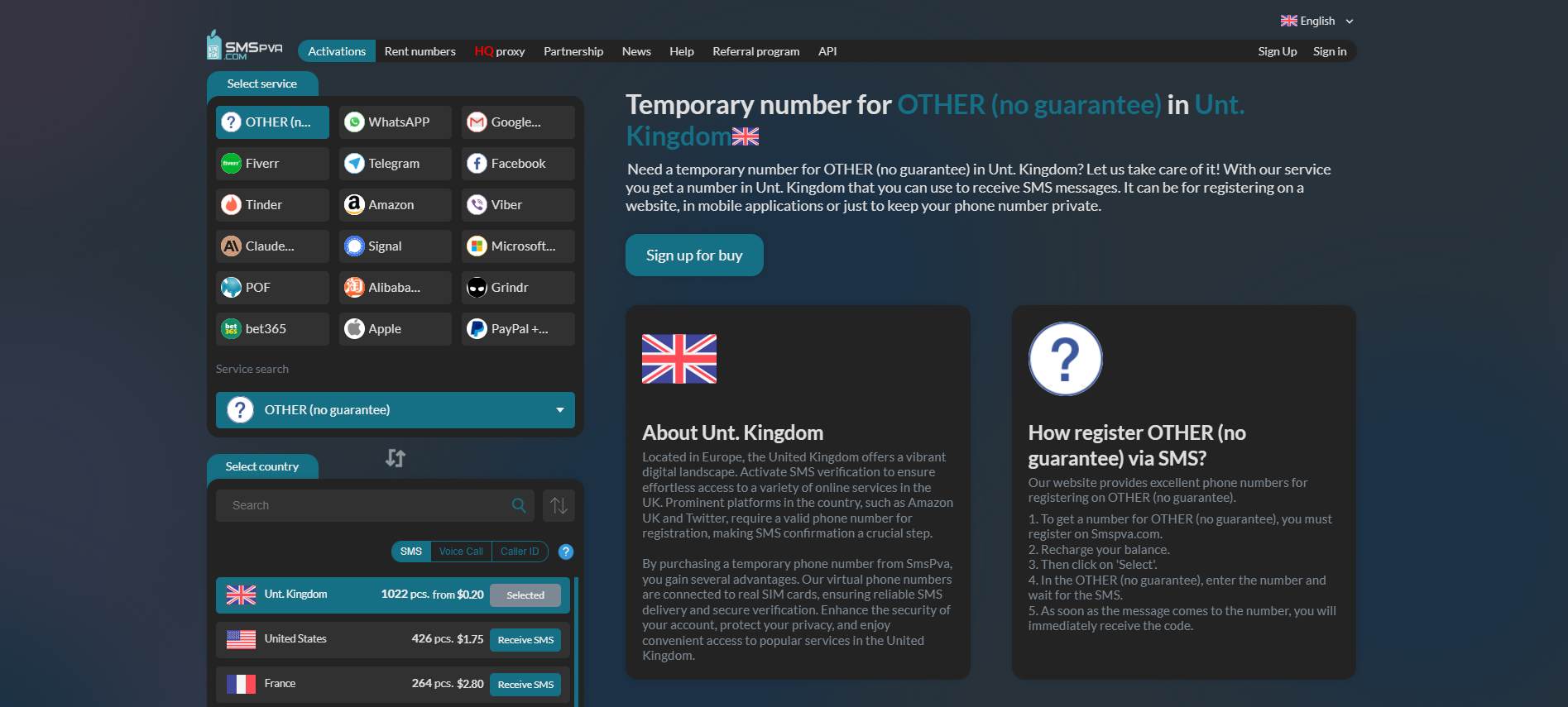 smspva dashboard used to source numbers and receive codes for the phone-verification branch of the pipeline